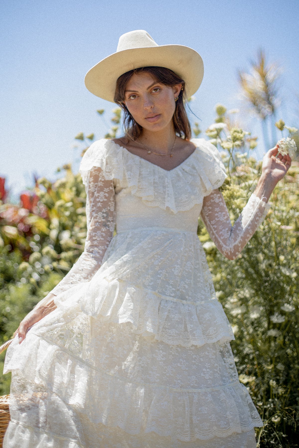 VINTAGE 1970's Tiered Lace Maxi Wedding Dress S