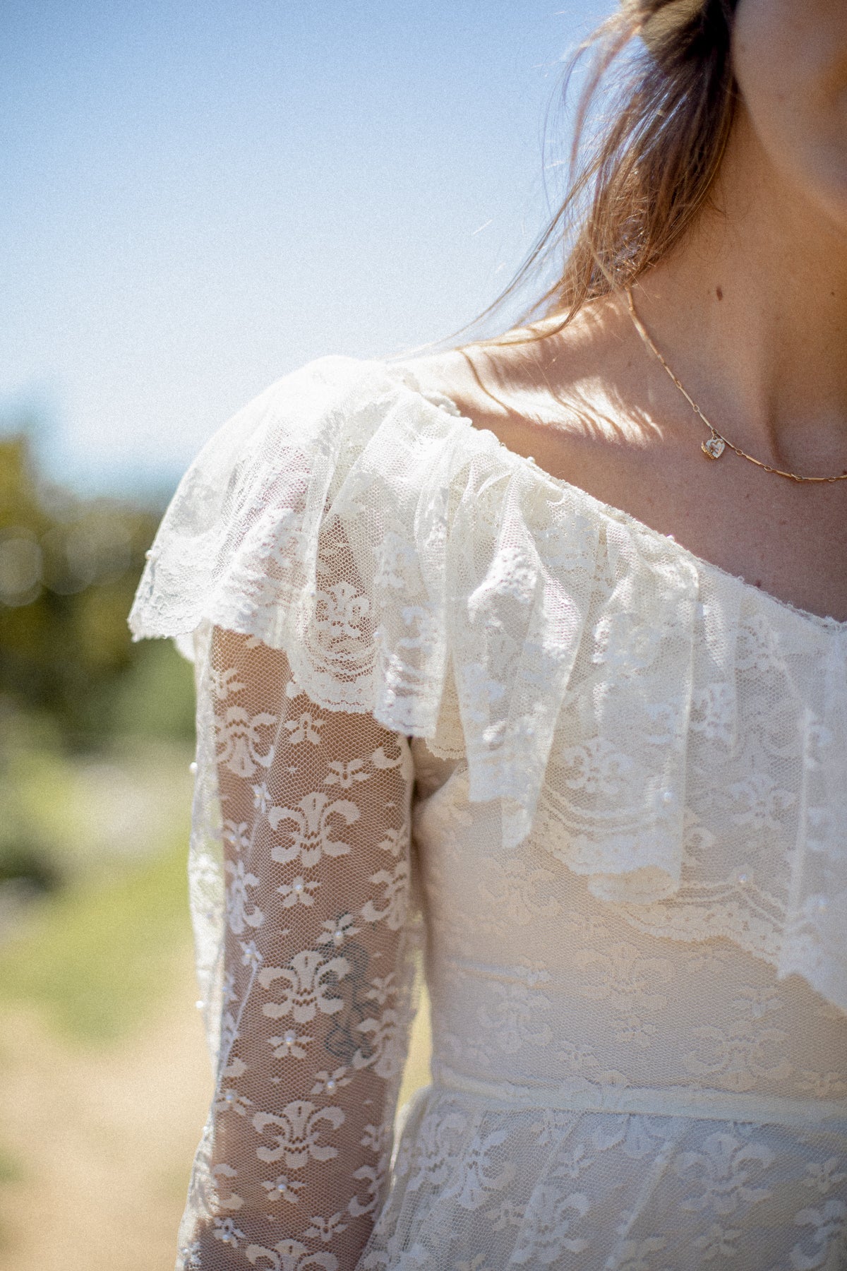 VINTAGE 1970's Tiered Lace Maxi Wedding Dress S