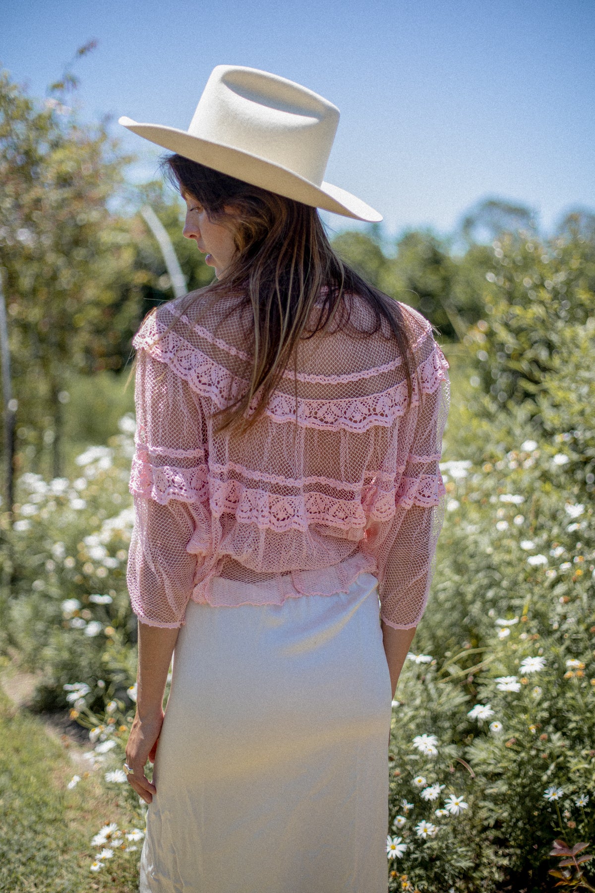 VINTAGE 1970's Deadstock Pink Batwing Sleeve Netted Blouse Free Size