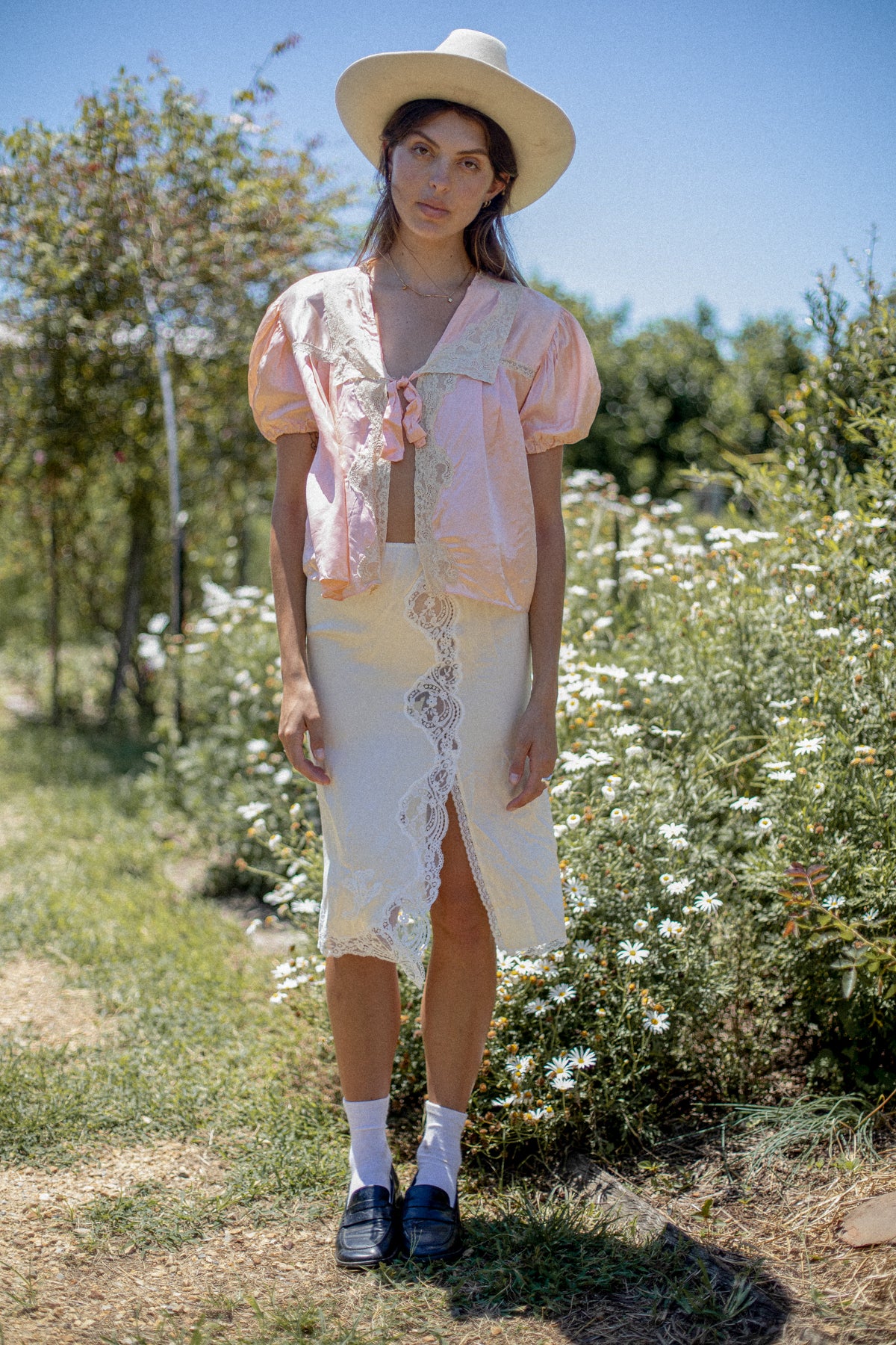 VINTAGE 1930's Pink Lace Trimmed Rayon Bed Jacket Blouse M/L