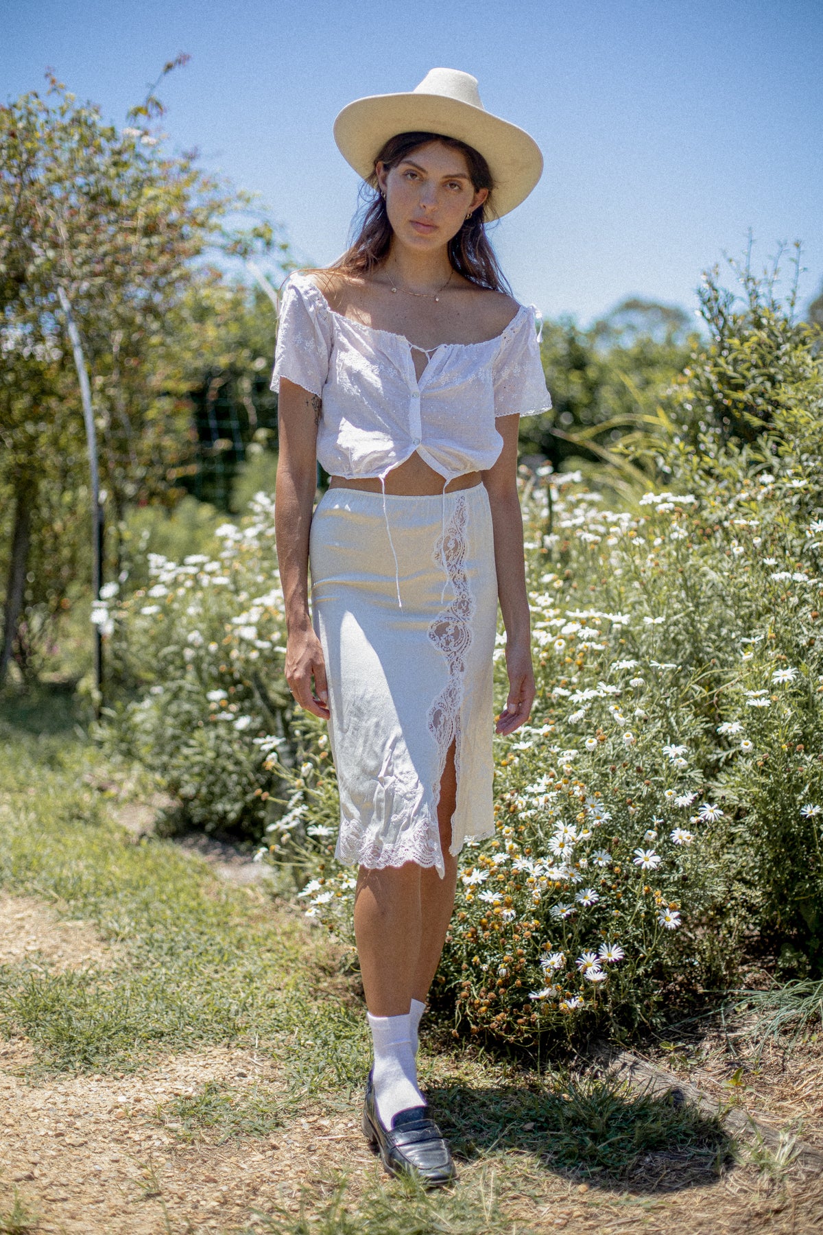 VINTAGE 1900's Edwardian White Cotton Embroidered Cami S/M