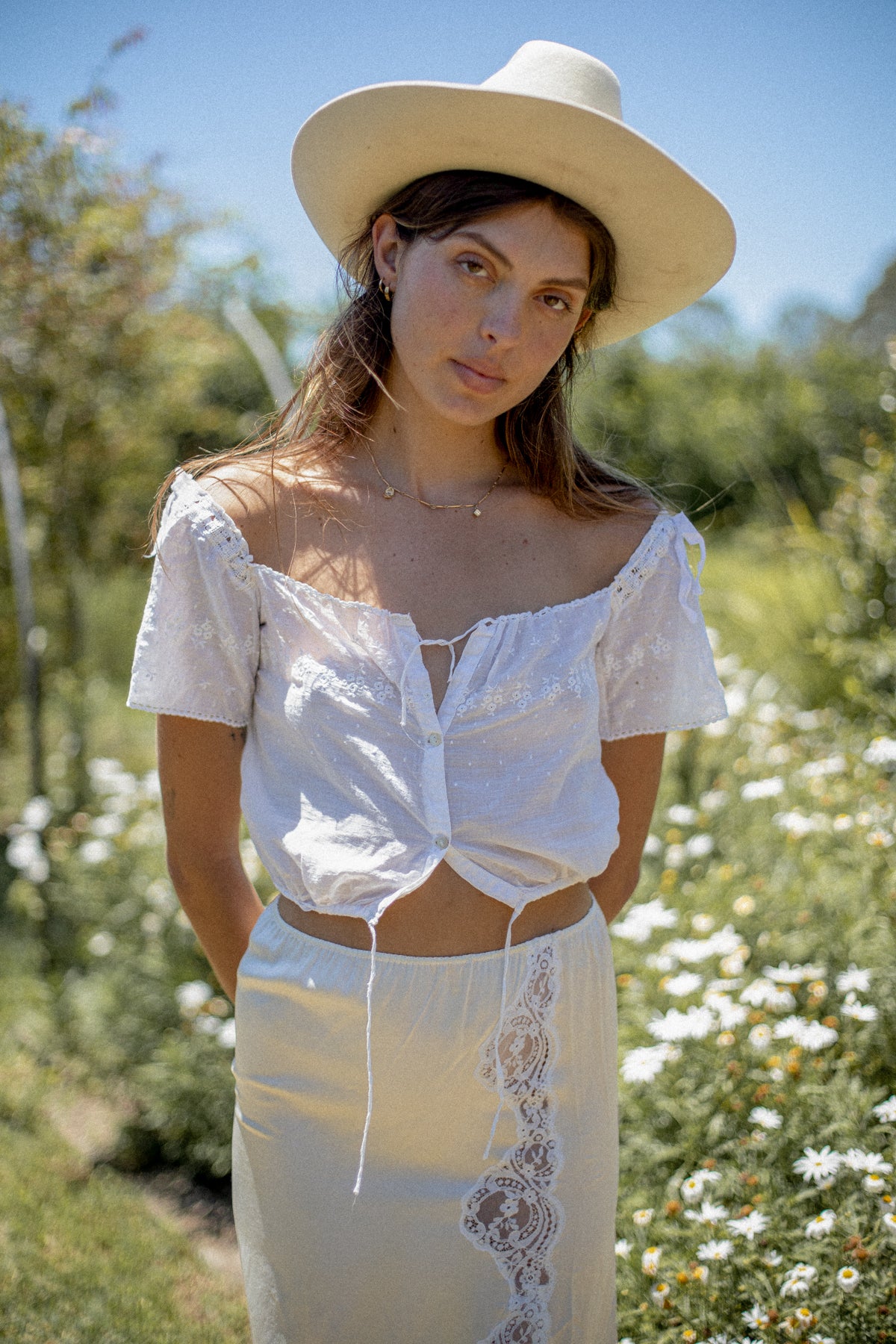 VINTAGE 1900's Edwardian White Cotton Embroidered Cami S/M