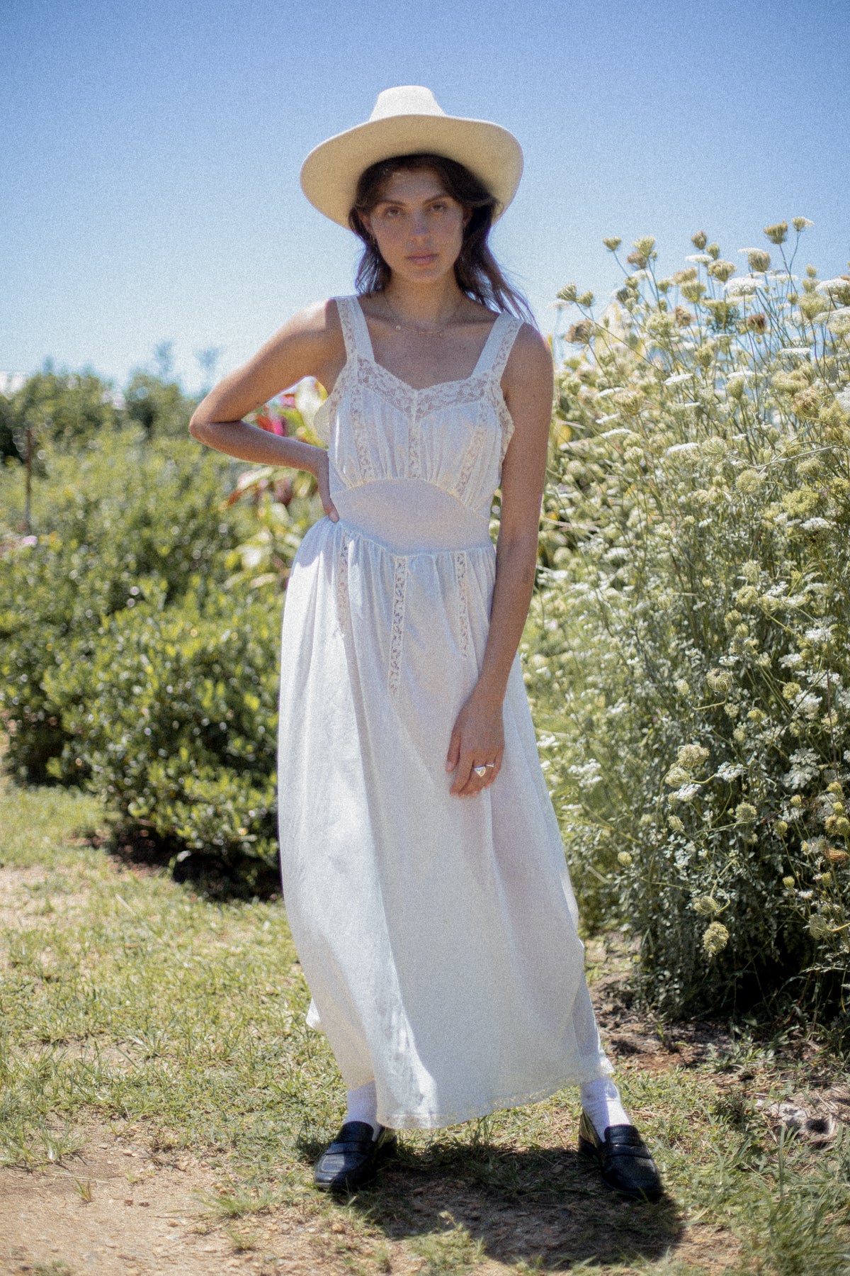 VINTAGE 1930's Powder Blue Sheer Lace Panel Nightgown Dress M