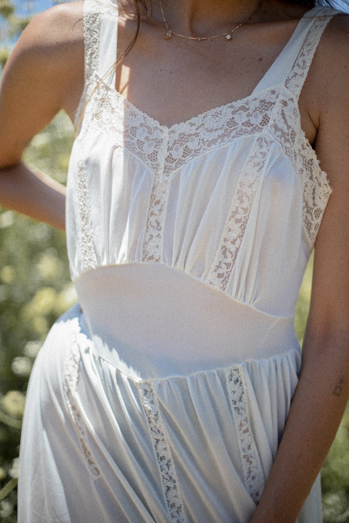 VINTAGE 1930's Powder Blue Sheer Lace Panel Nightgown Dress M