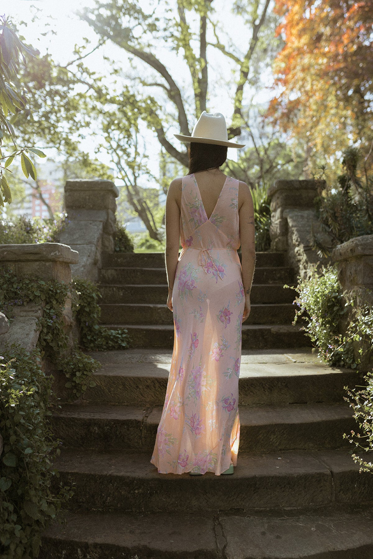 VINTAGE 1940's Sheer Pink Floral Bias Cut Maxi Nightgown Dress S/M/L