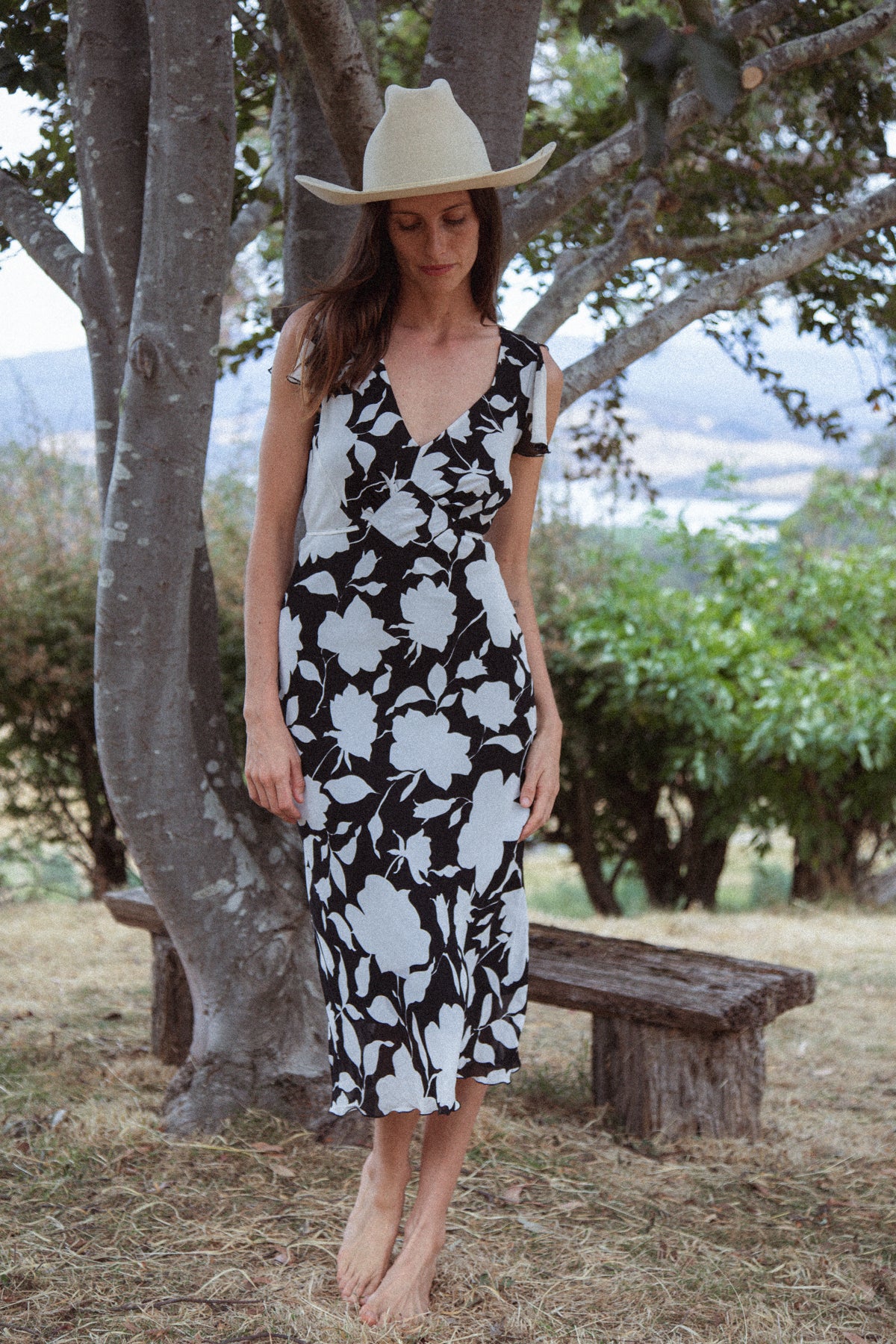 VINTAGE Y2K Black And White Floral Midi With S/M