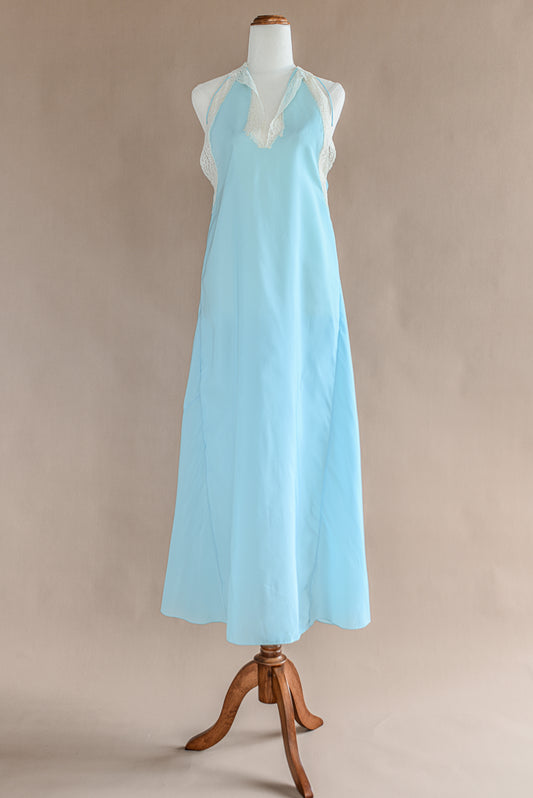 VINTAGE 1940's Reversible Blue High Neck Nightgown Dress S/M/L