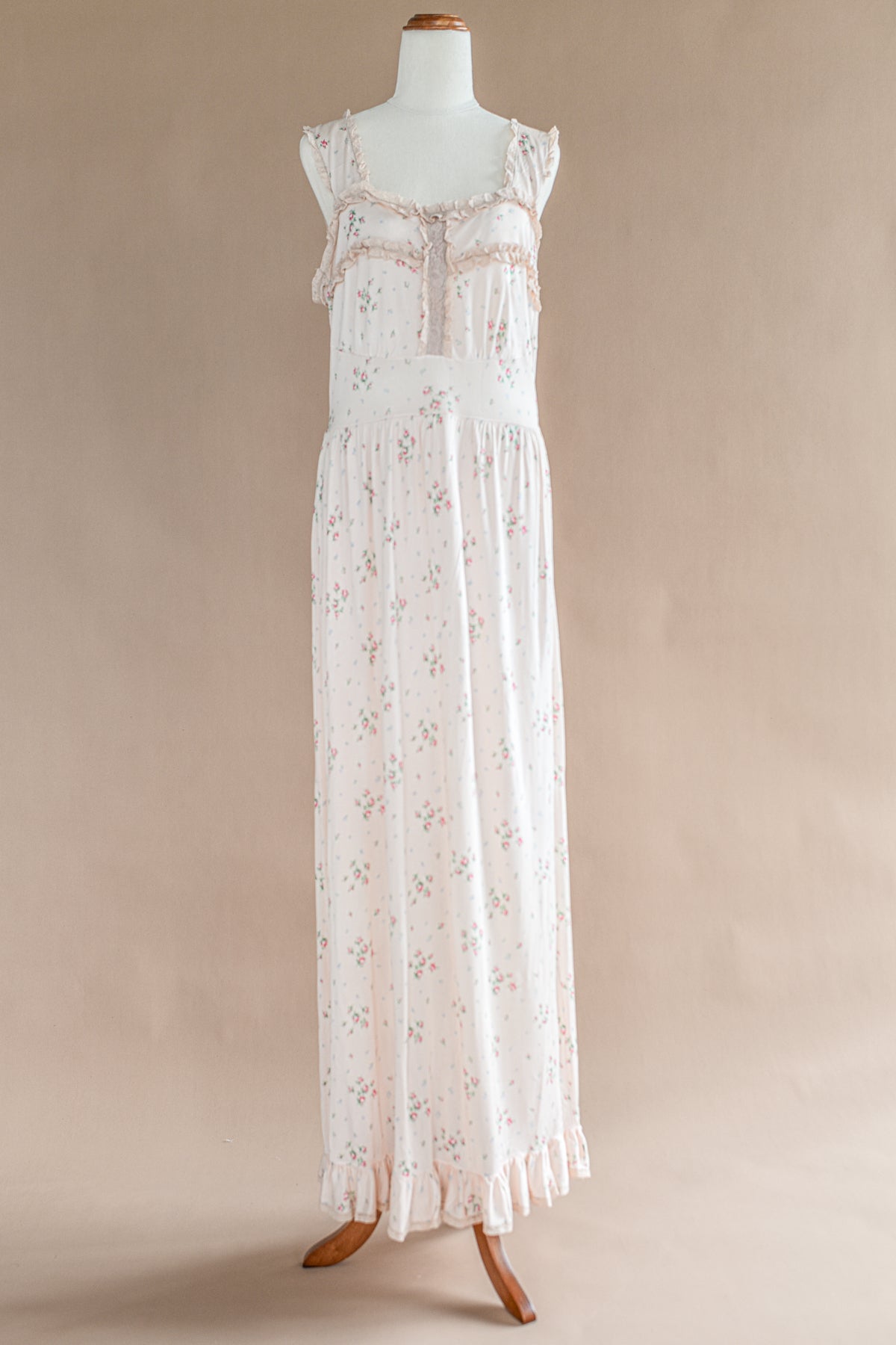 VINTAGE 1940's Pink Floral Maxi Nightgown Dress S/M/L