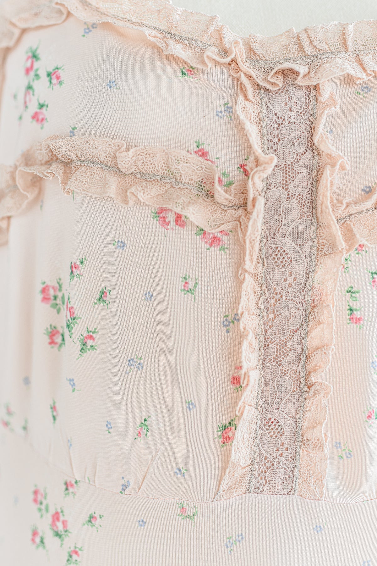 VINTAGE 1940's Pink Floral Maxi Nightgown Dress S/M/L