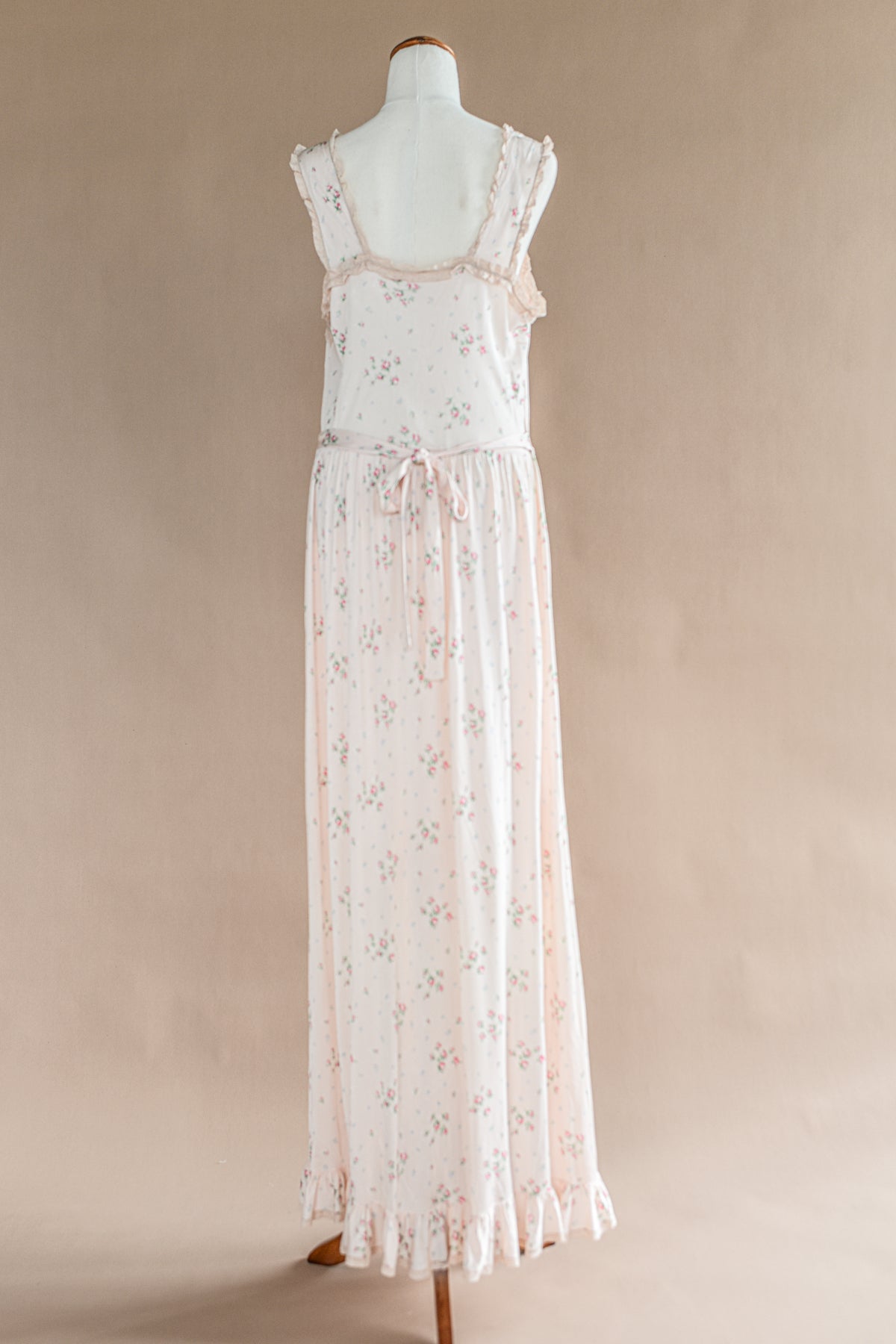 VINTAGE 1940's Pink Floral Maxi Nightgown Dress S/M/L