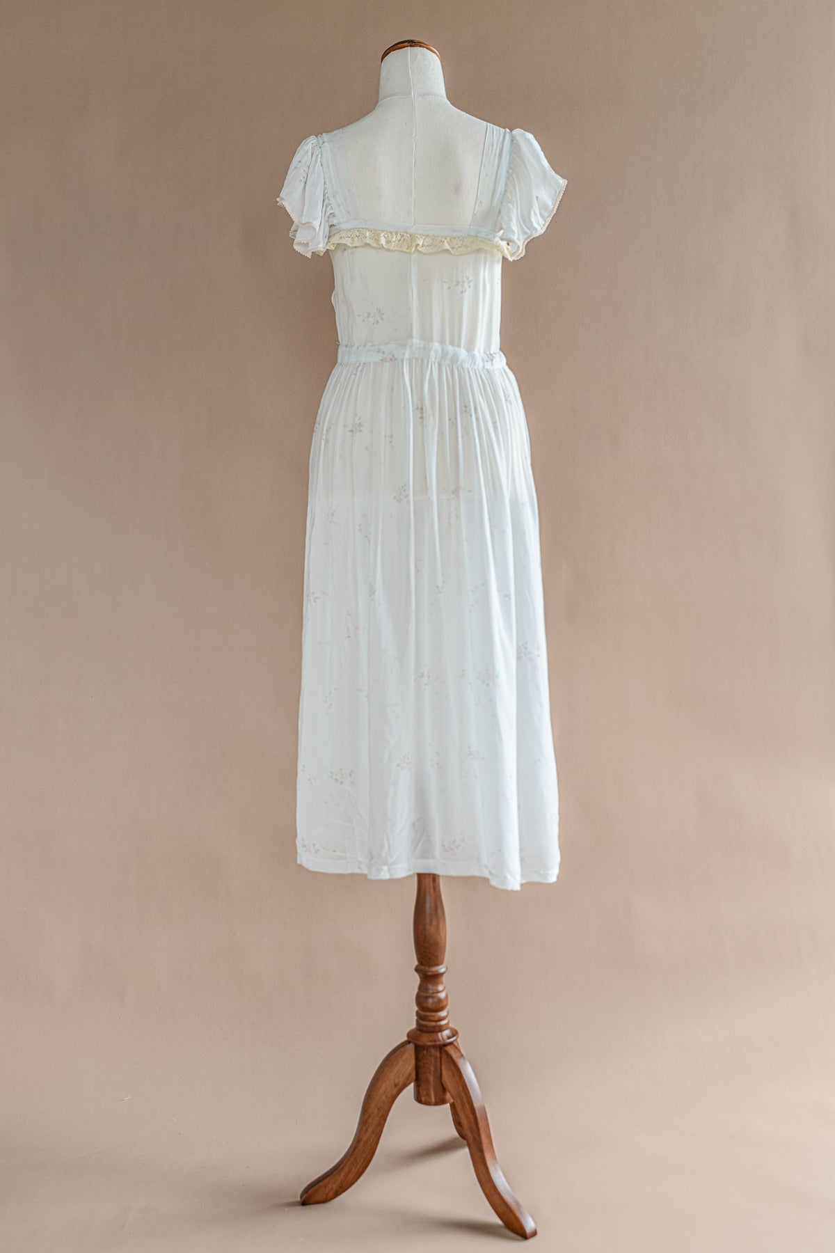 VINTAGE 1940's Sheer Mint Floral Cap Sleeve Midi Nightgown Dress S