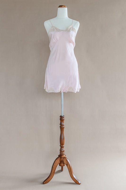VINTAGE 1940's Pink Lace Trimmed Teddy Romper S