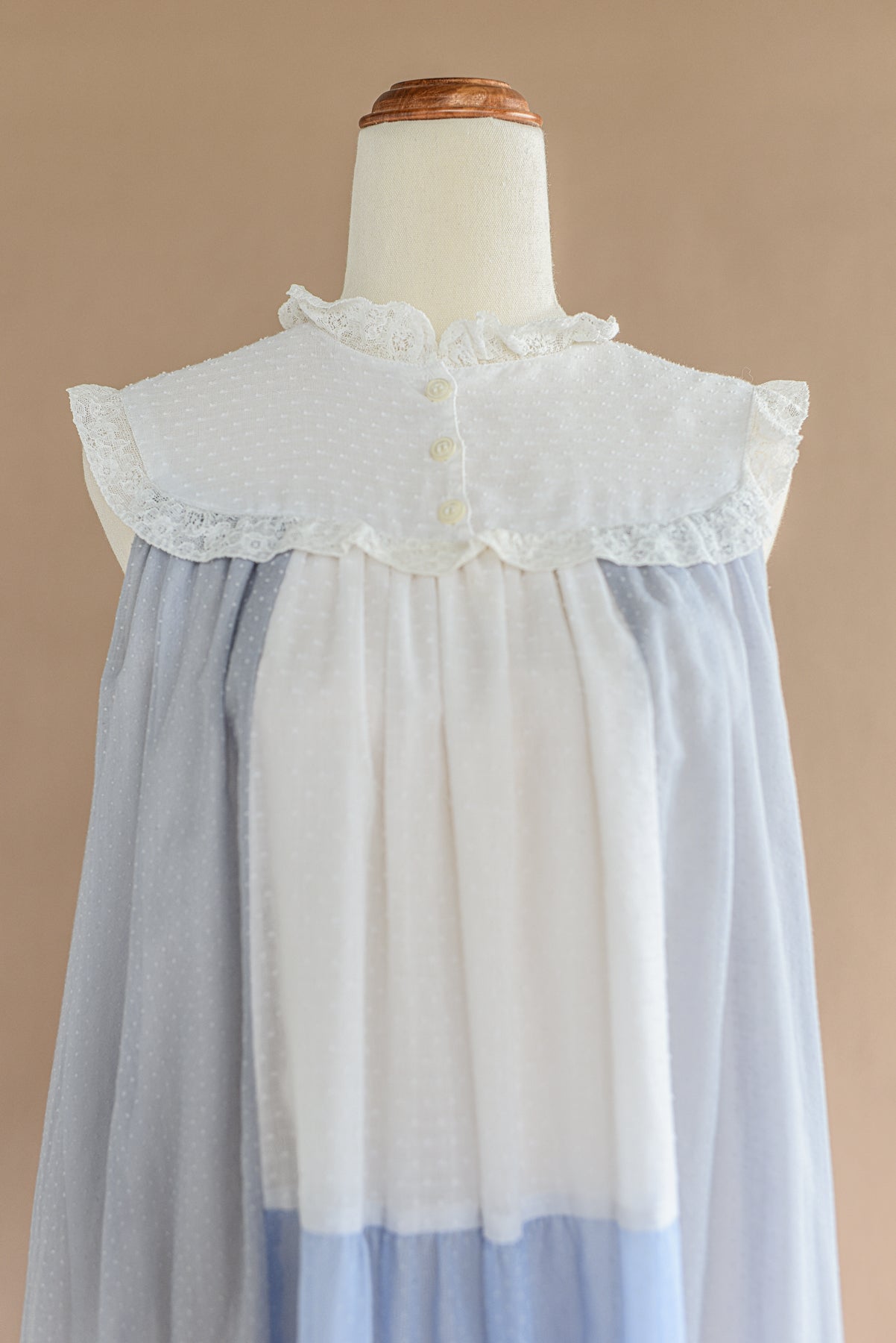 VINTAGE Sally Brown Swiss Dot Cotton Blue And White Patchwork Midi Dress S/M