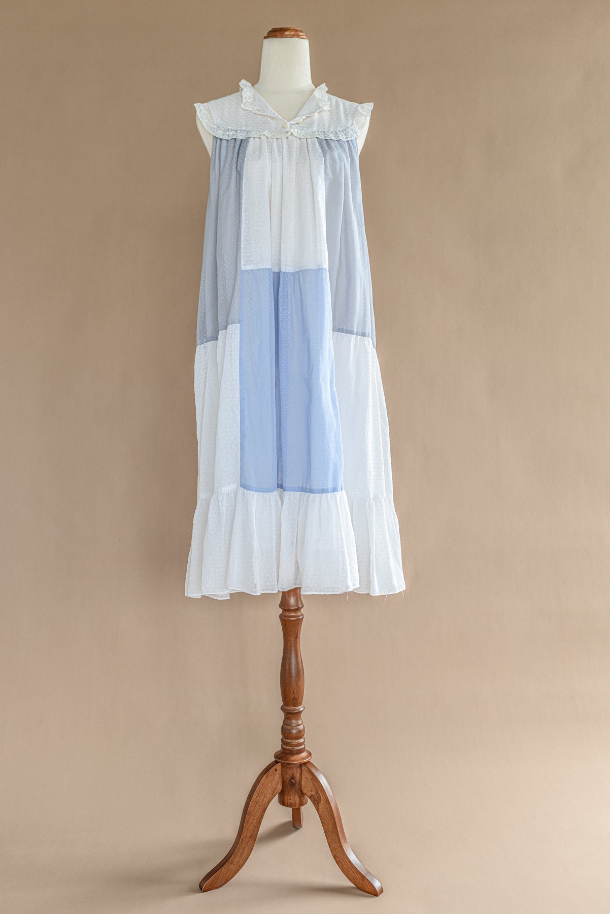 VINTAGE Sally Brown Swiss Dot Cotton Blue And White Patchwork Midi Dress S/M