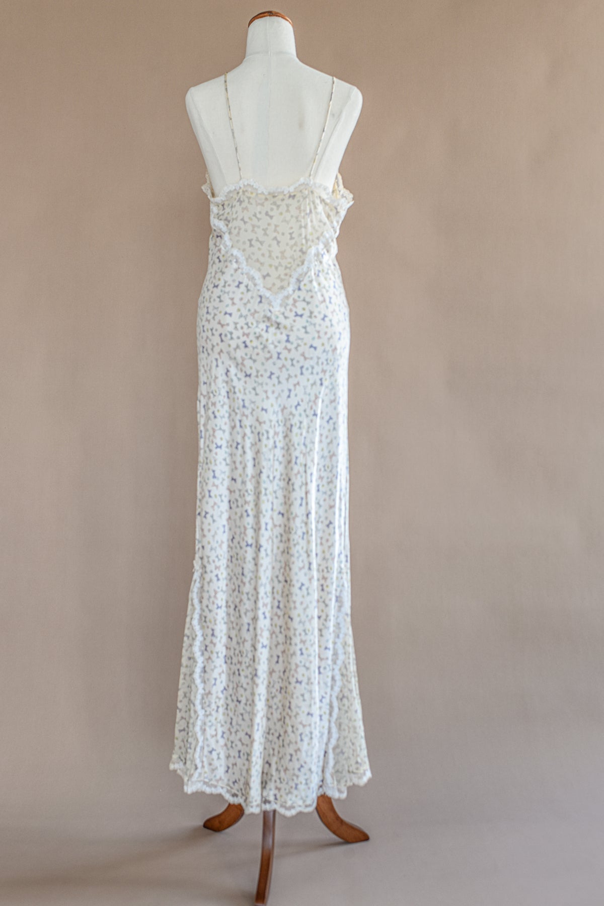 VINTAGE 100% Silk Bow Print Maxi Nightgown Dress S/M/L