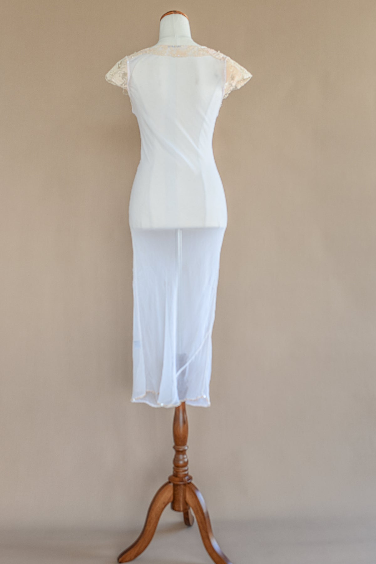 VINTAGE Sheer Lace And Seqin Trimmed Midi Nightgown Dress S/M