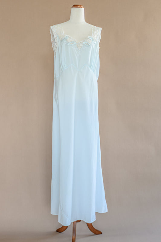 VINTAGE 1940's Baby Blue Maxi Nightgown Dress L/XL