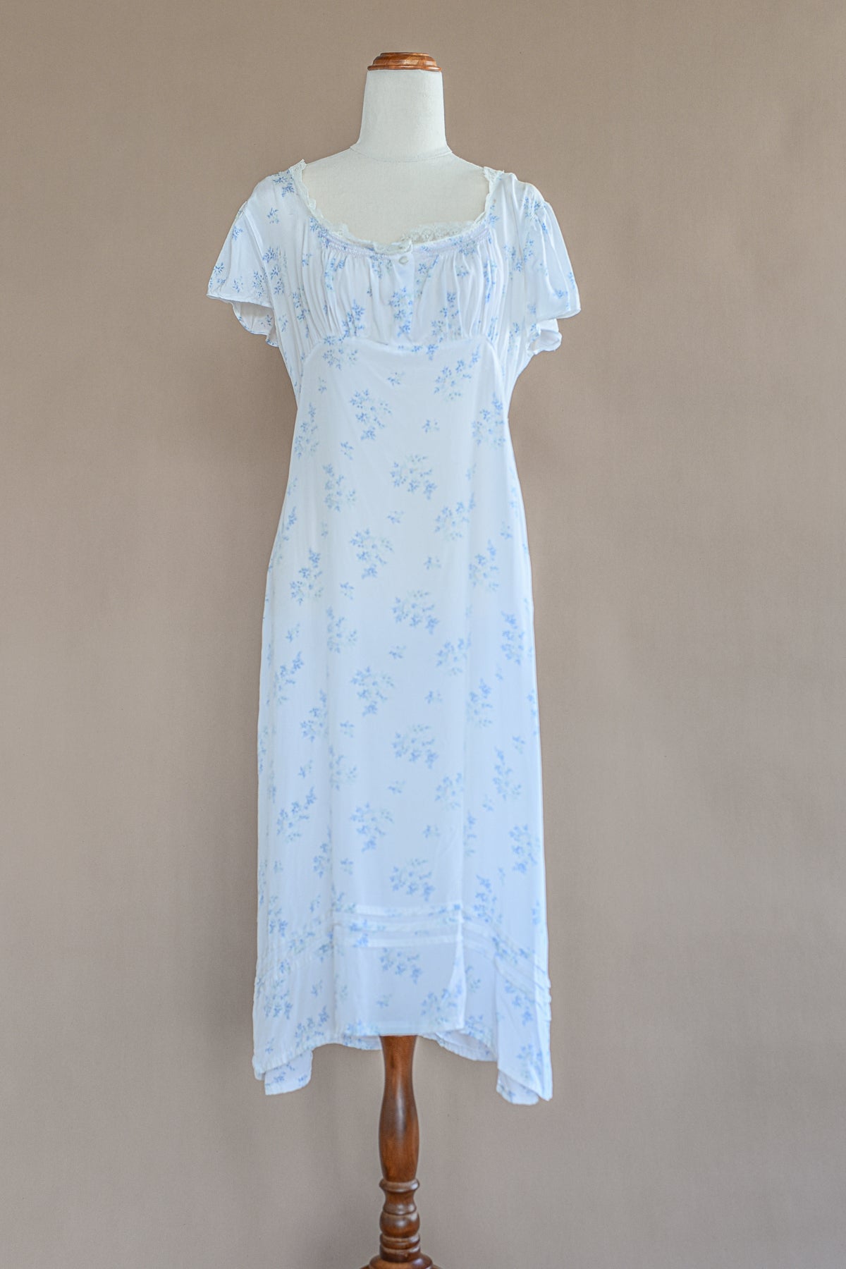 VINTAGE 1940's Blue Floral Midi Nightgown Dress M