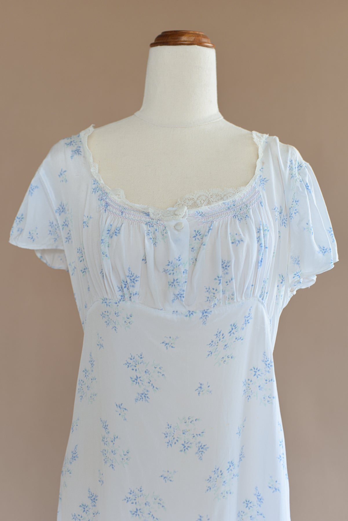 VINTAGE 1940's Blue Floral Midi Nightgown Dress M