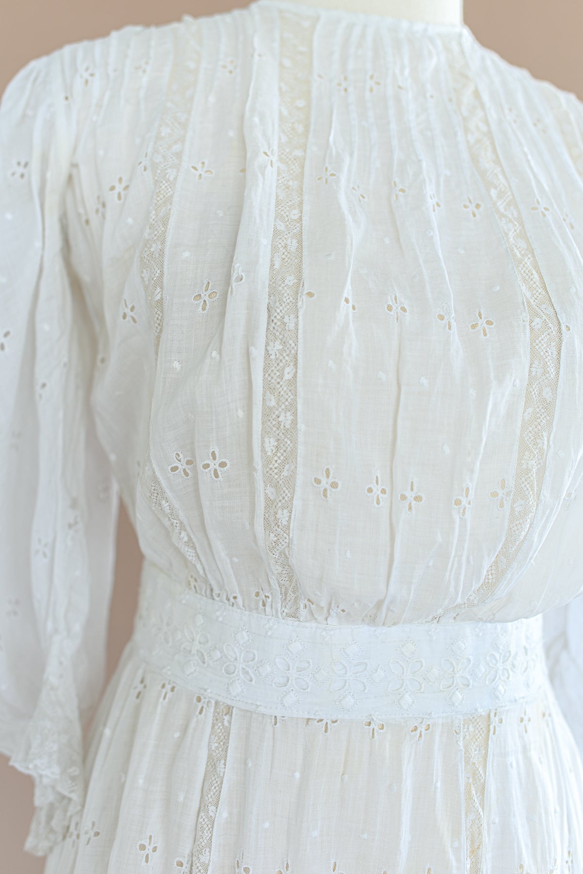 VINTAGE 1900's Edwardian Cotton Broderie Anglaise Dress XS