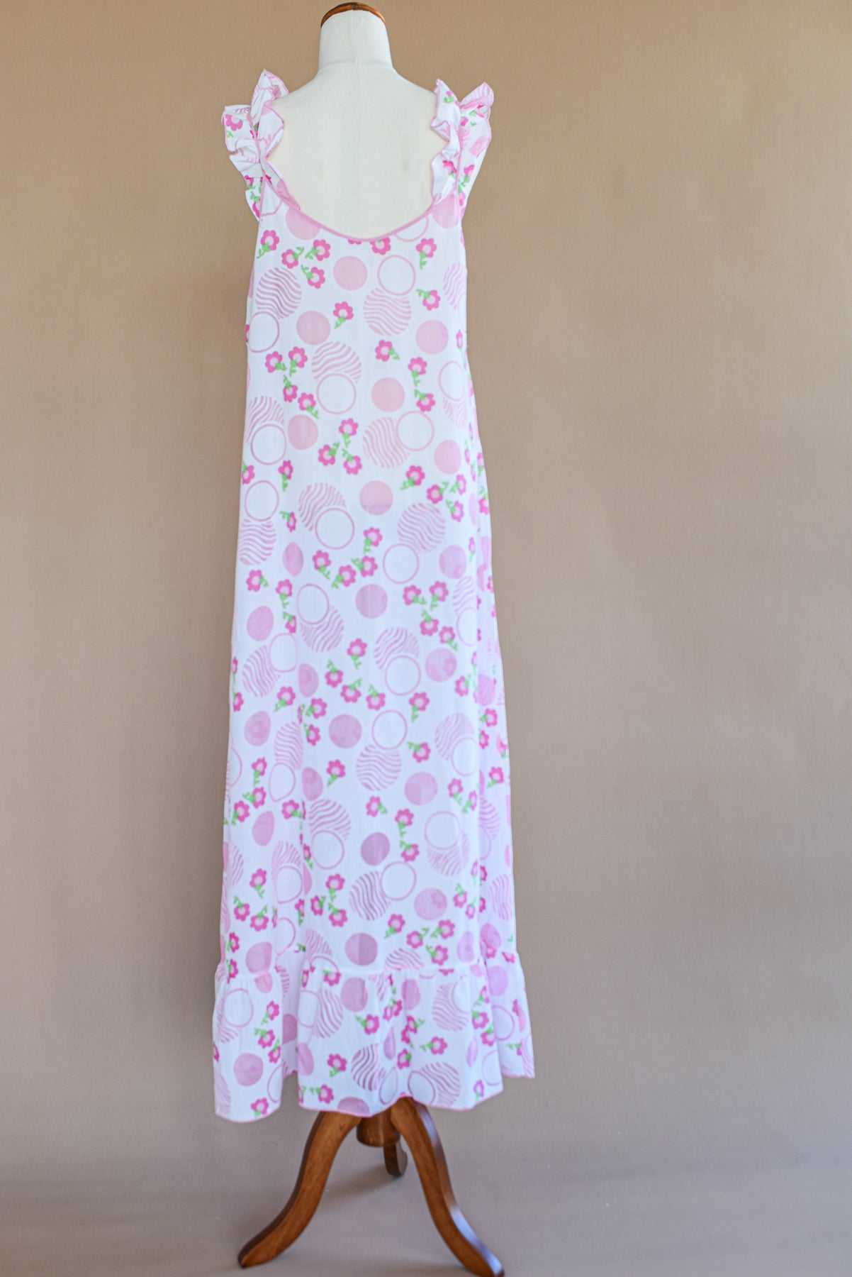 VINTAGE 1960's Pink Floral Nightgown Maxi Dress M/L