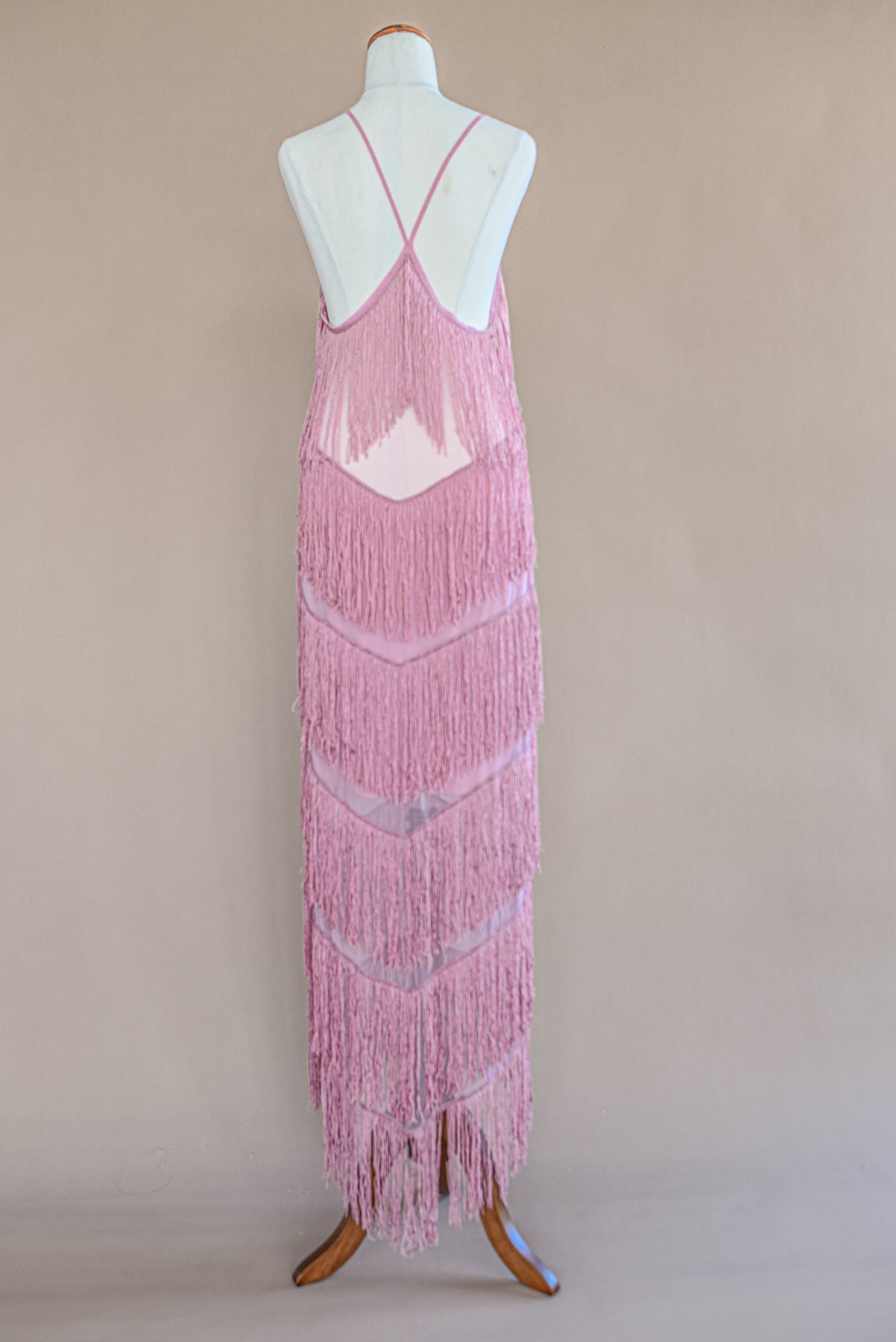 VINTAGE Pink Fringed Maxi Dress S/M