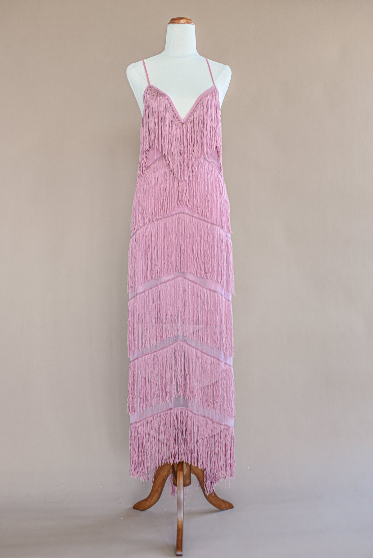 VINTAGE Pink Fringed Maxi Dress S/M