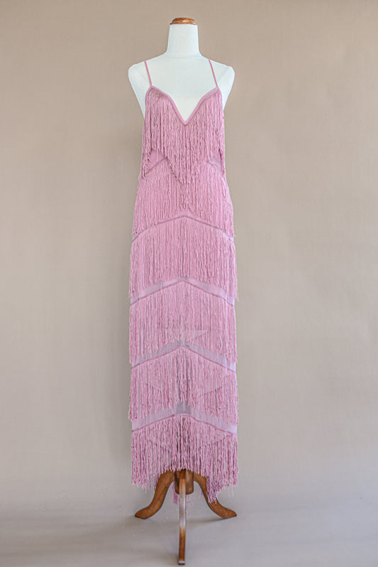 VINTAGE Pink Fringed Maxi Dress S/M