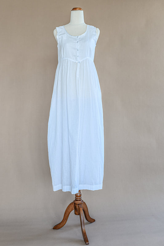 VINTAGE White Cotton Button Detail Milkmaid Maxi Dress S
