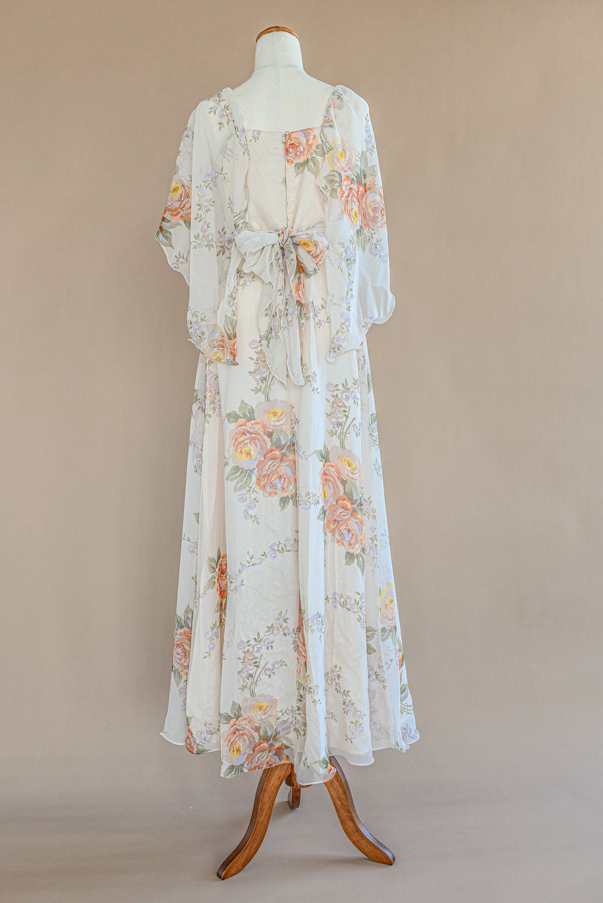 VINTAGE 1960's Flowy Floral Capelet Dress S/M