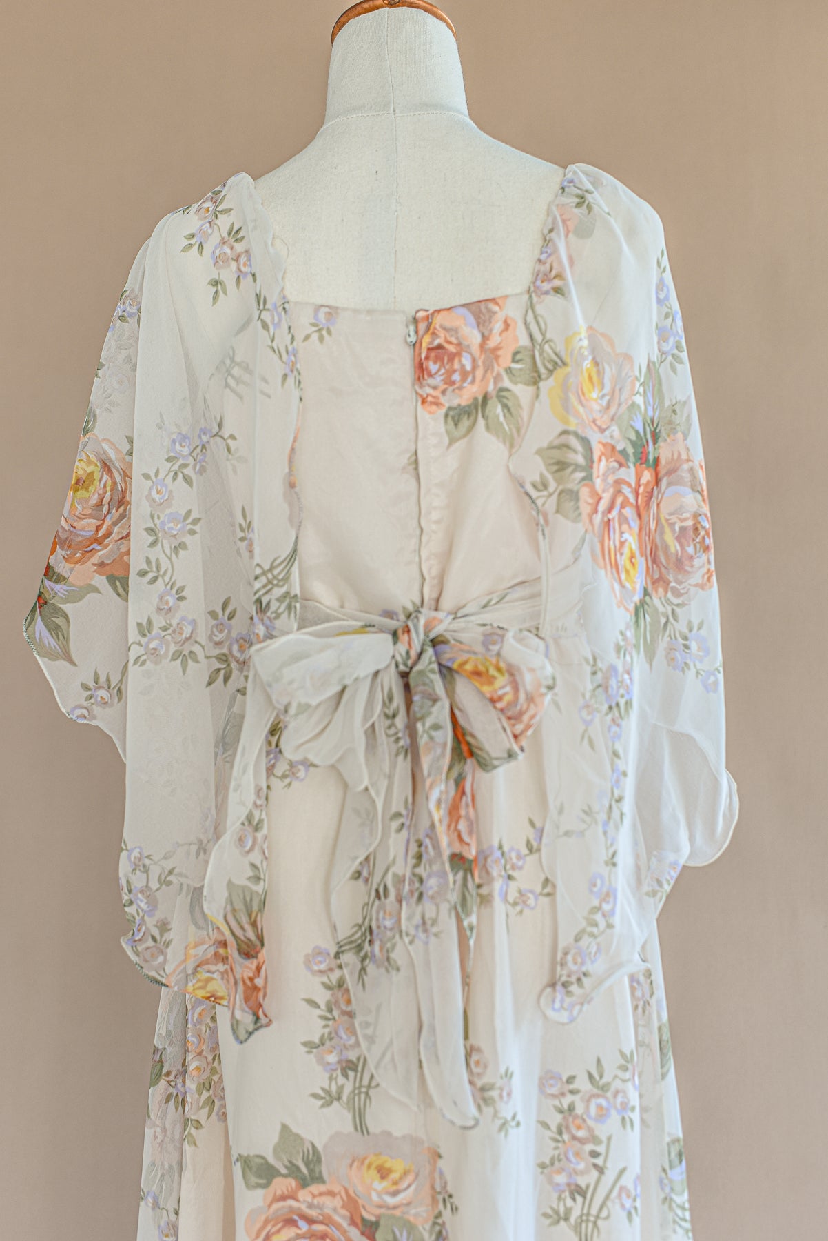 VINTAGE 1960's Flowy Floral Capelet Dress S/M