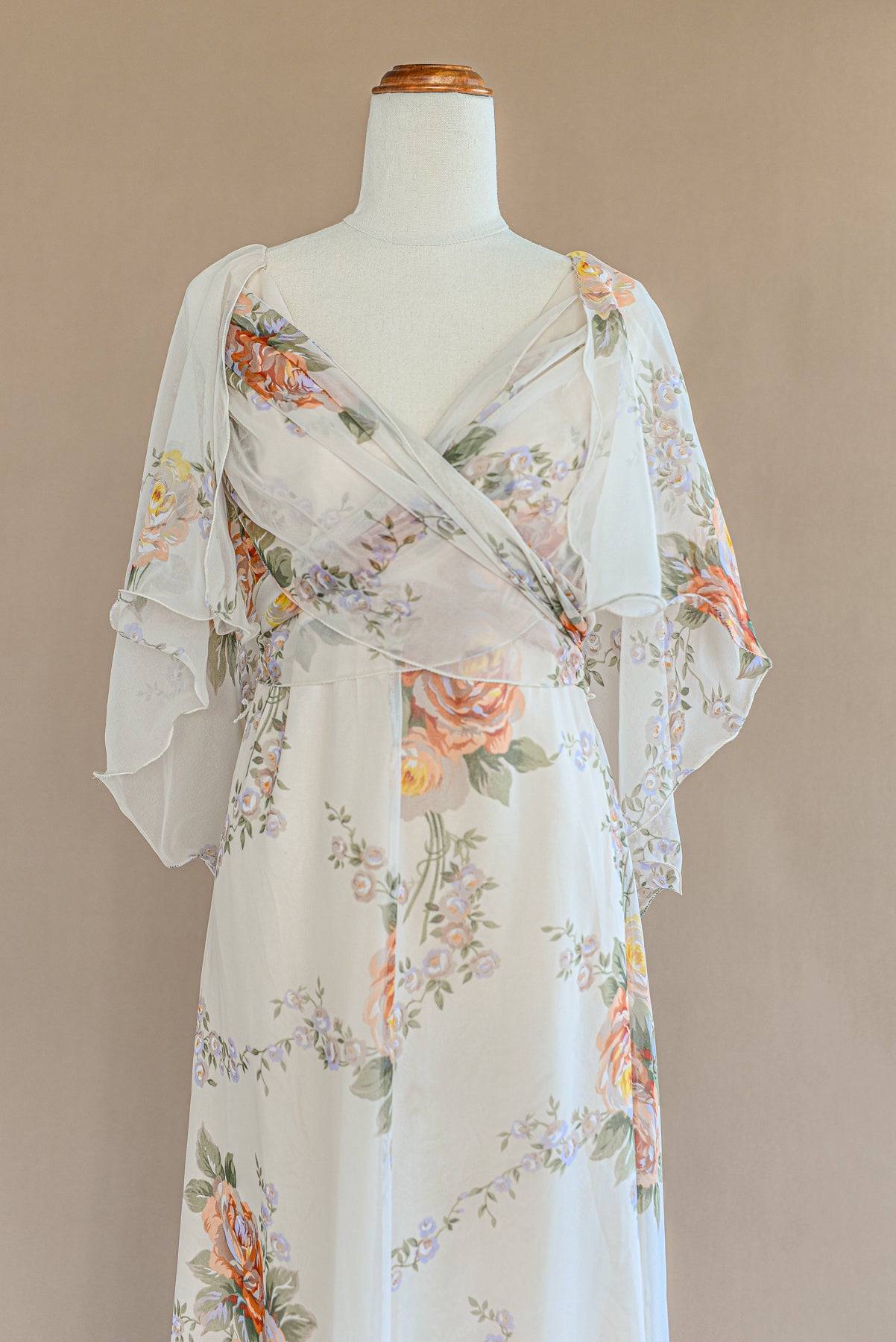 VINTAGE 1960's Flowy Floral Capelet Dress S/M