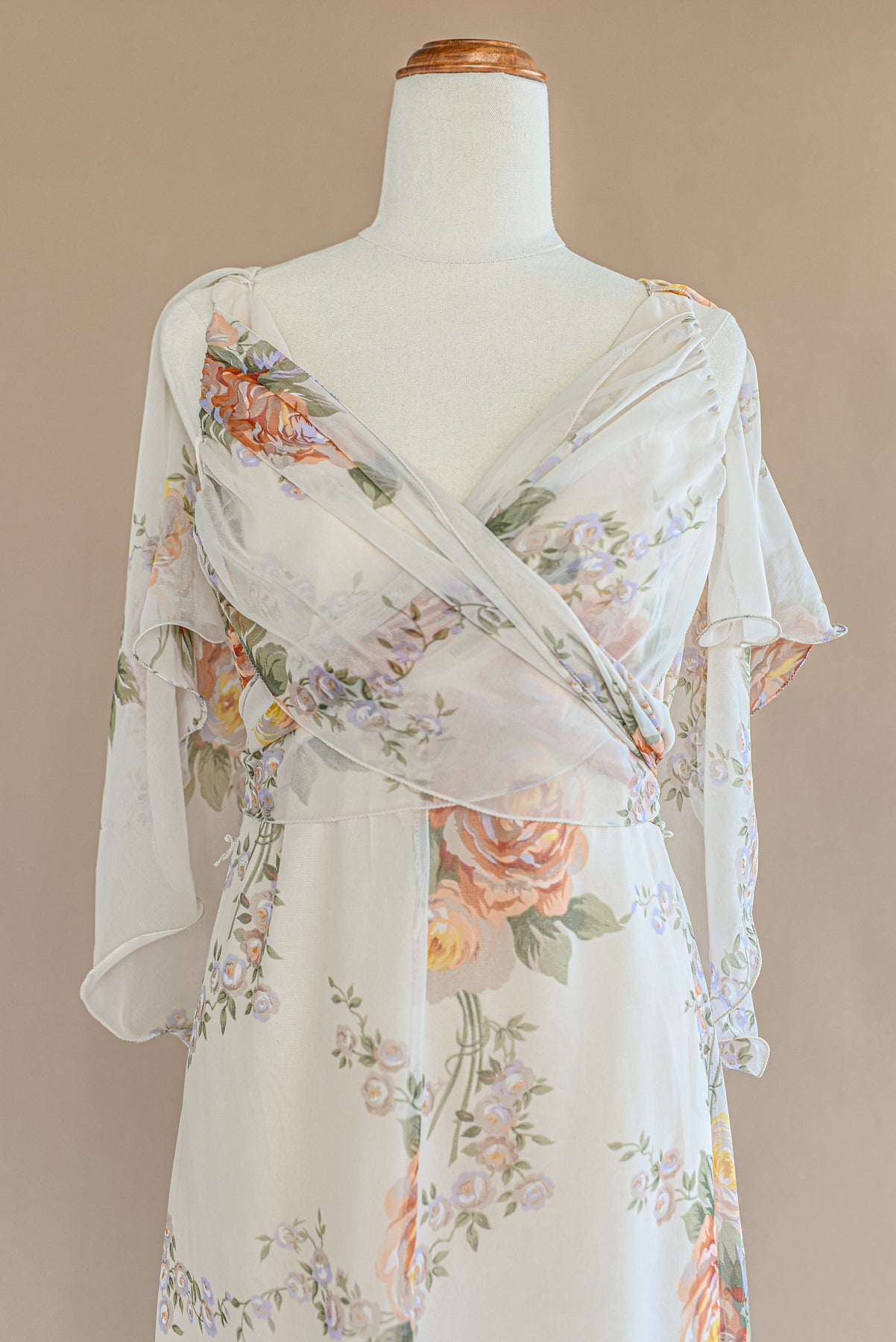 VINTAGE 1960's Flowy Floral Capelet Dress S/M