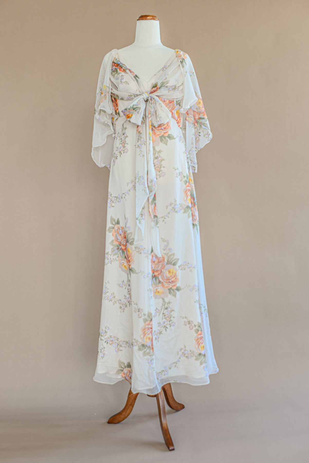 VINTAGE 1960's Flowy Floral Capelet Dress S/M