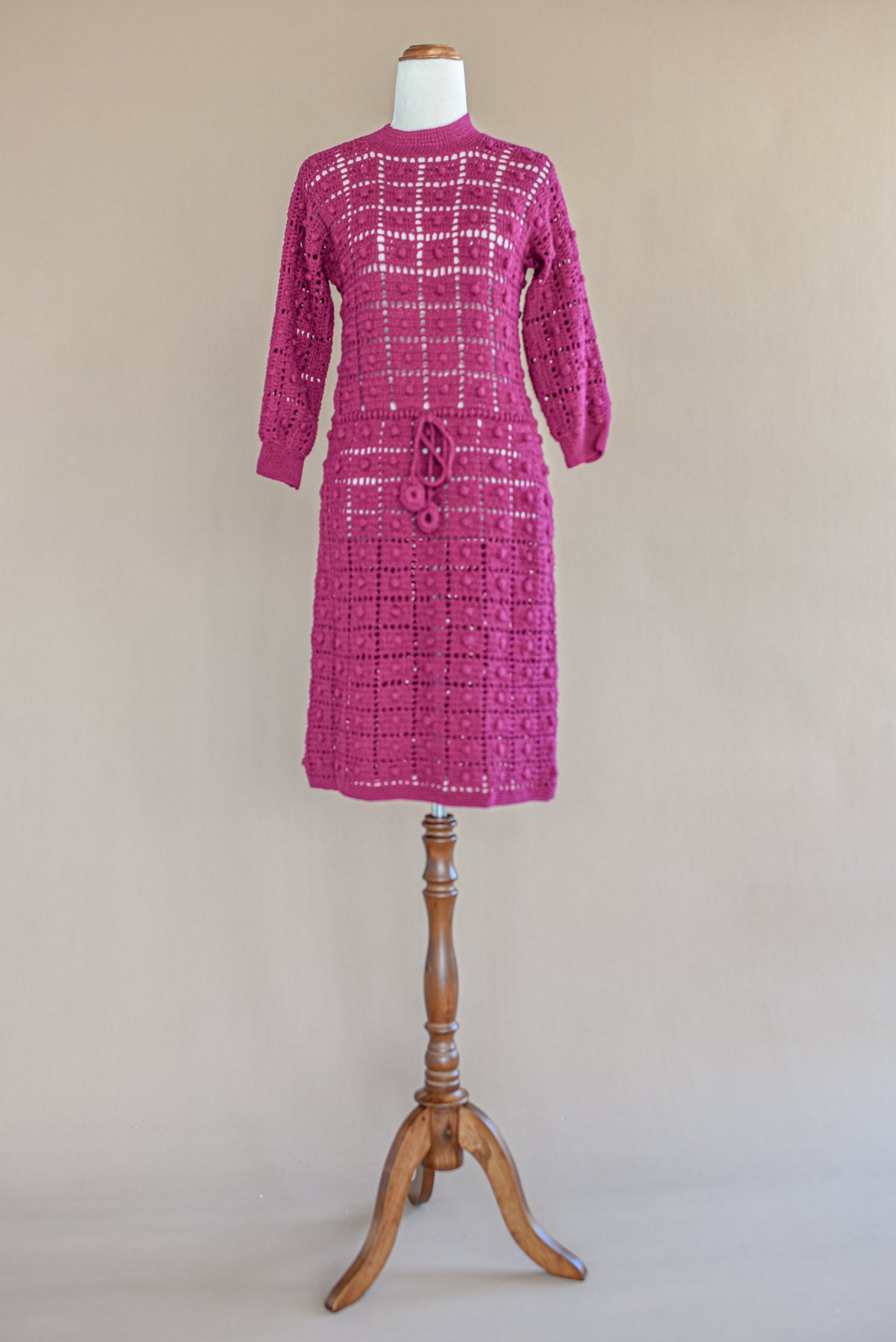 VINTAGE 1960's Maroon Chrochet Knit Mini Dress S/M