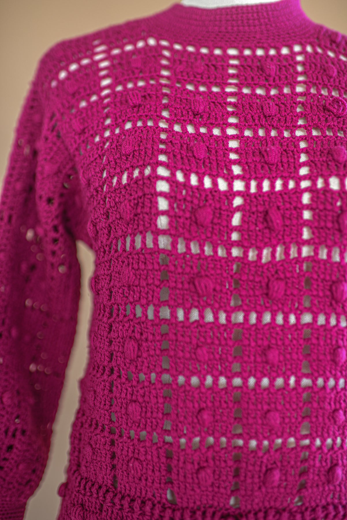 VINTAGE 1960's Maroon Chrochet Knit Mini Dress S/M