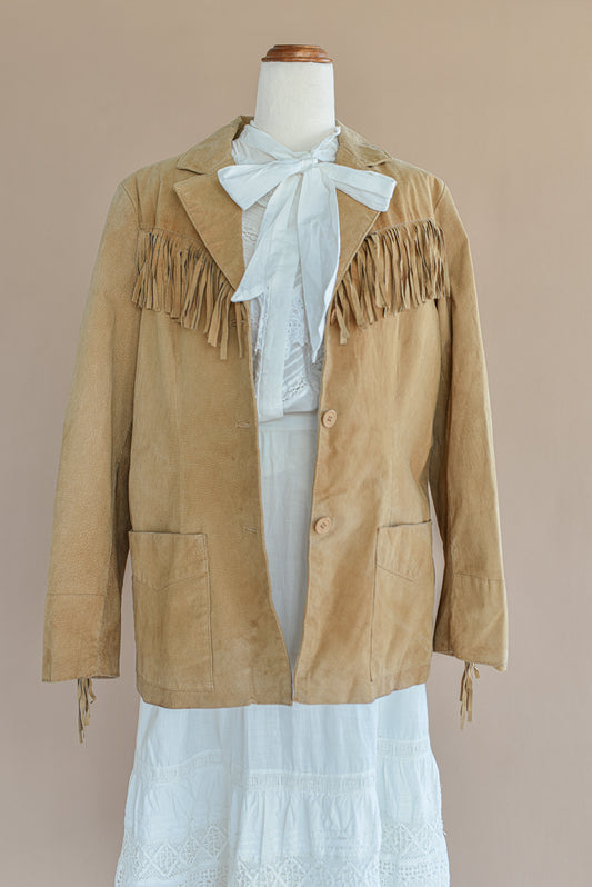 VINTAGE Tan Suede Leather Fringed Jacket M/L