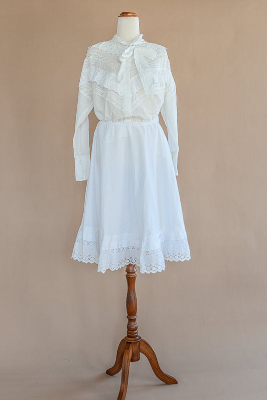 VINTAGE Antique White Cotton Petticoat Skirt S/M