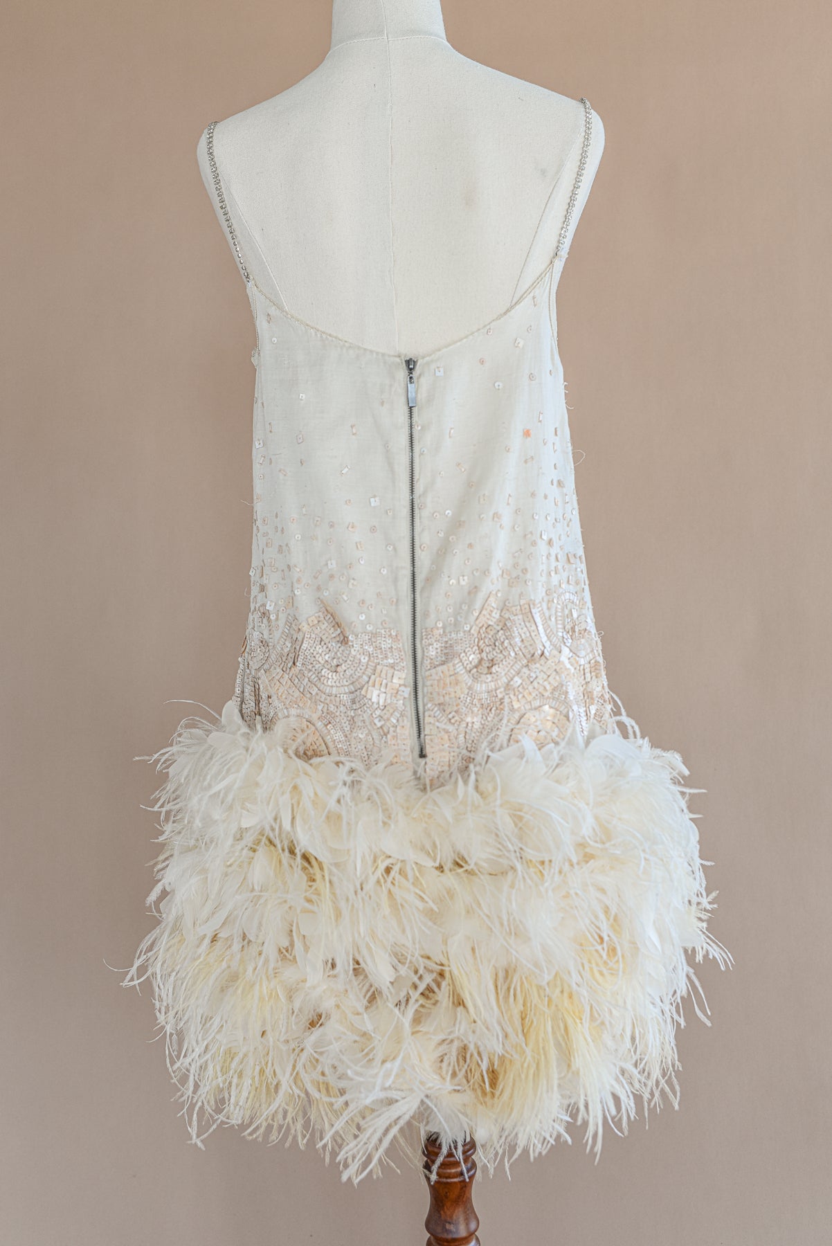 VINTAGE Aurelio Costarella Silk Beaded Mini Dress with Feathered Skirt S/M