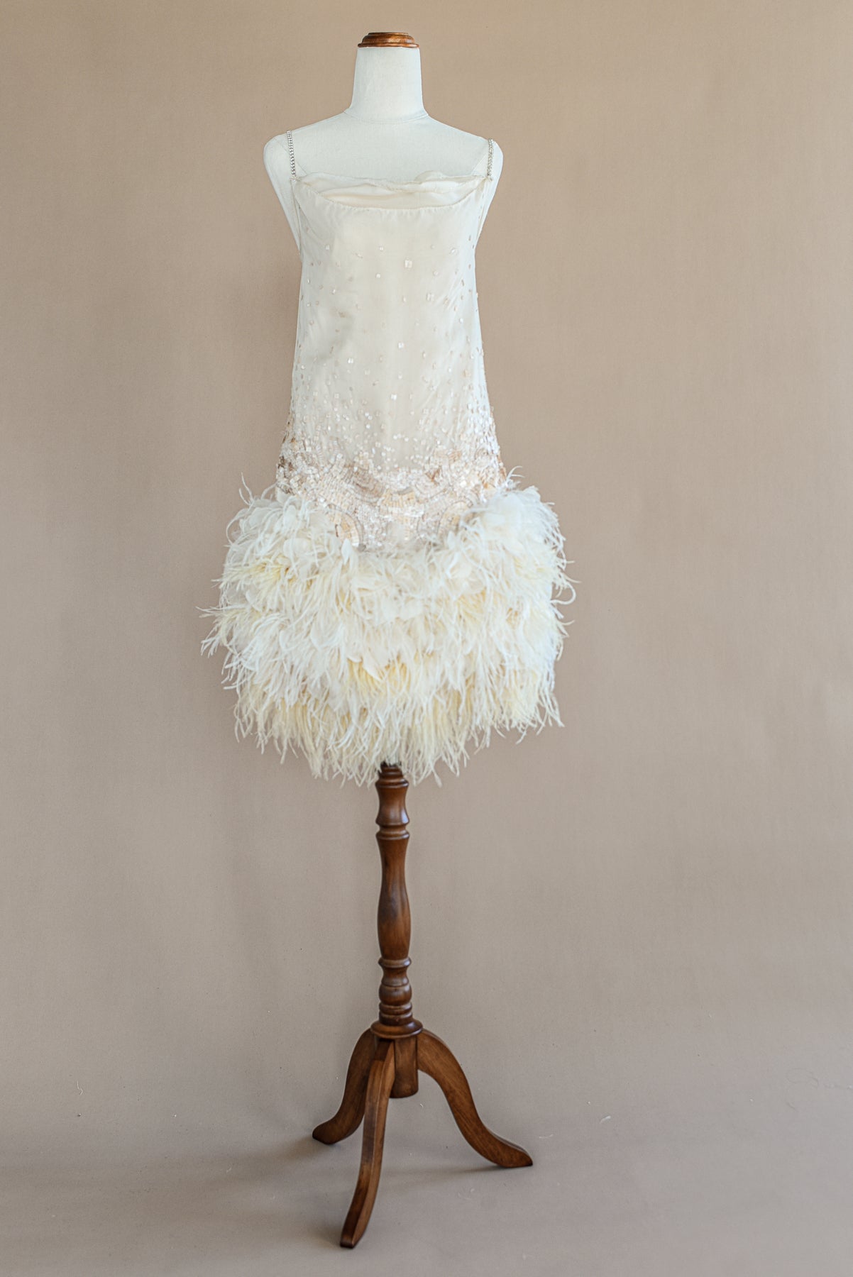 VINTAGE Aurelio Costarella Silk Beaded Mini Dress with Feathered Skirt S/M