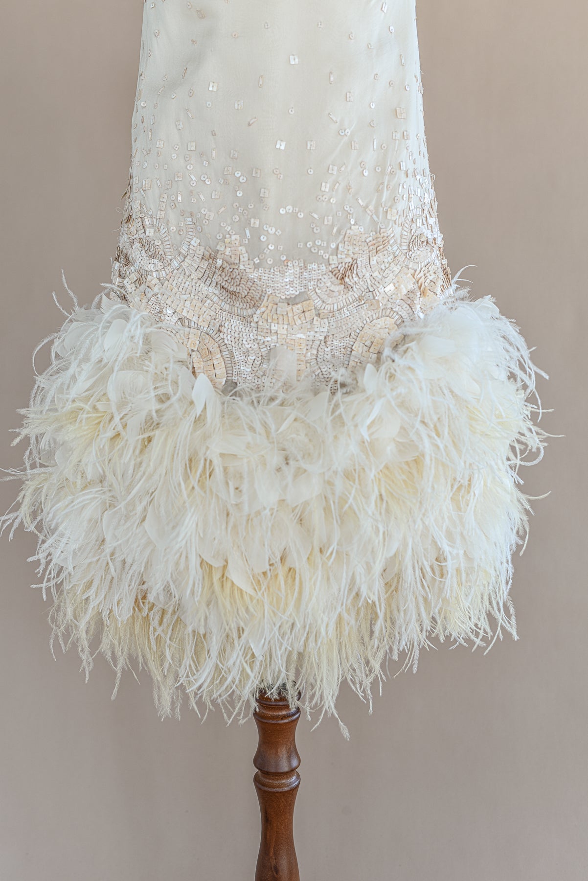 VINTAGE Aurelio Costarella Silk Beaded Mini Dress with Feathered Skirt S/M
