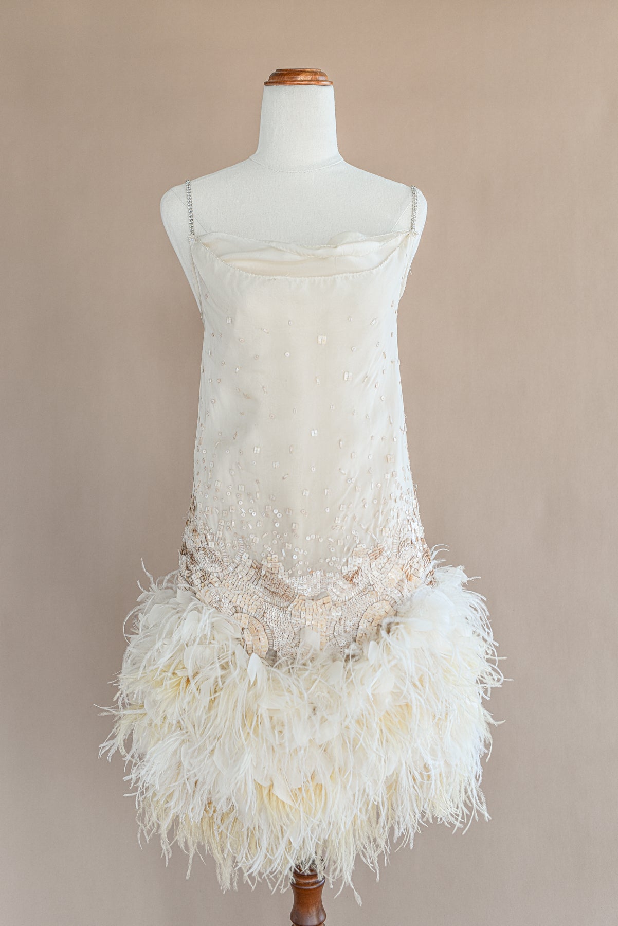 VINTAGE Aurelio Costarella Silk Beaded Mini Dress with Feathered Skirt S/M