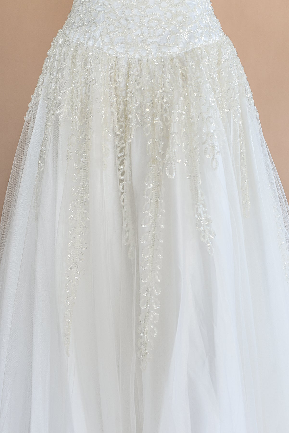 VINTAGE Beaded Netted Tulle Strapless Cupcake Wedding Dress S