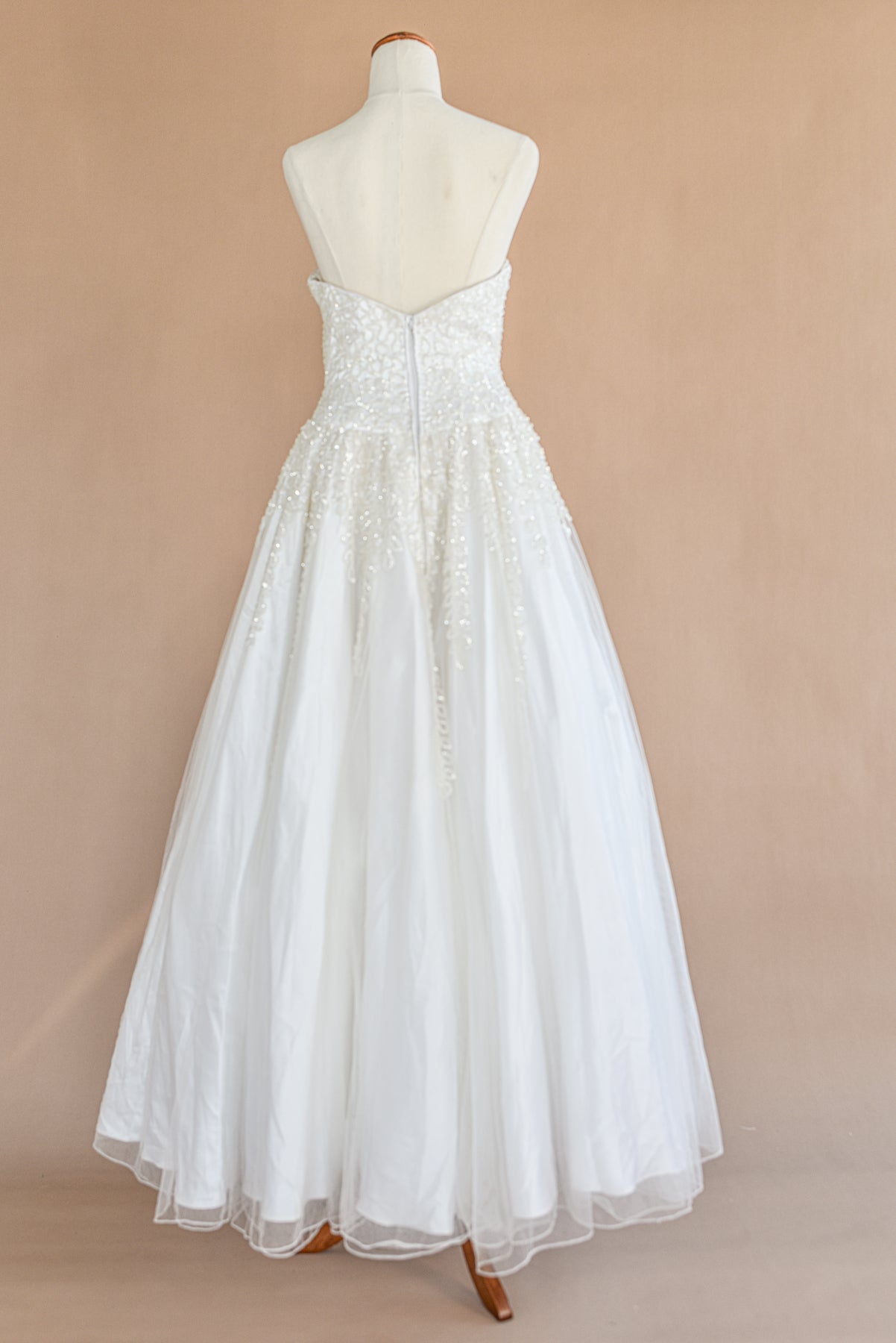 VINTAGE Beaded Netted Tulle Strapless Cupcake Wedding Dress S