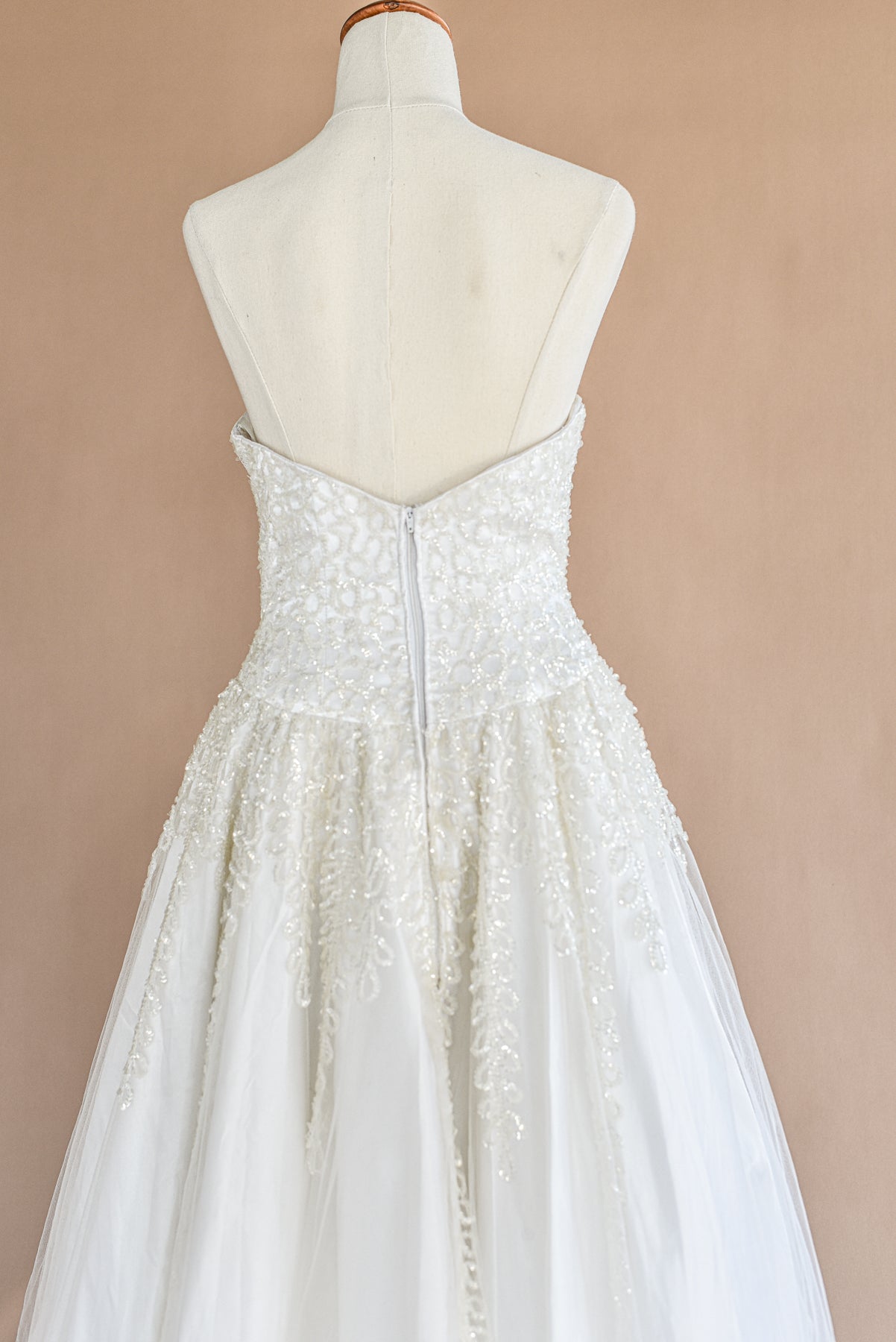 VINTAGE Beaded Netted Tulle Strapless Cupcake Wedding Dress S