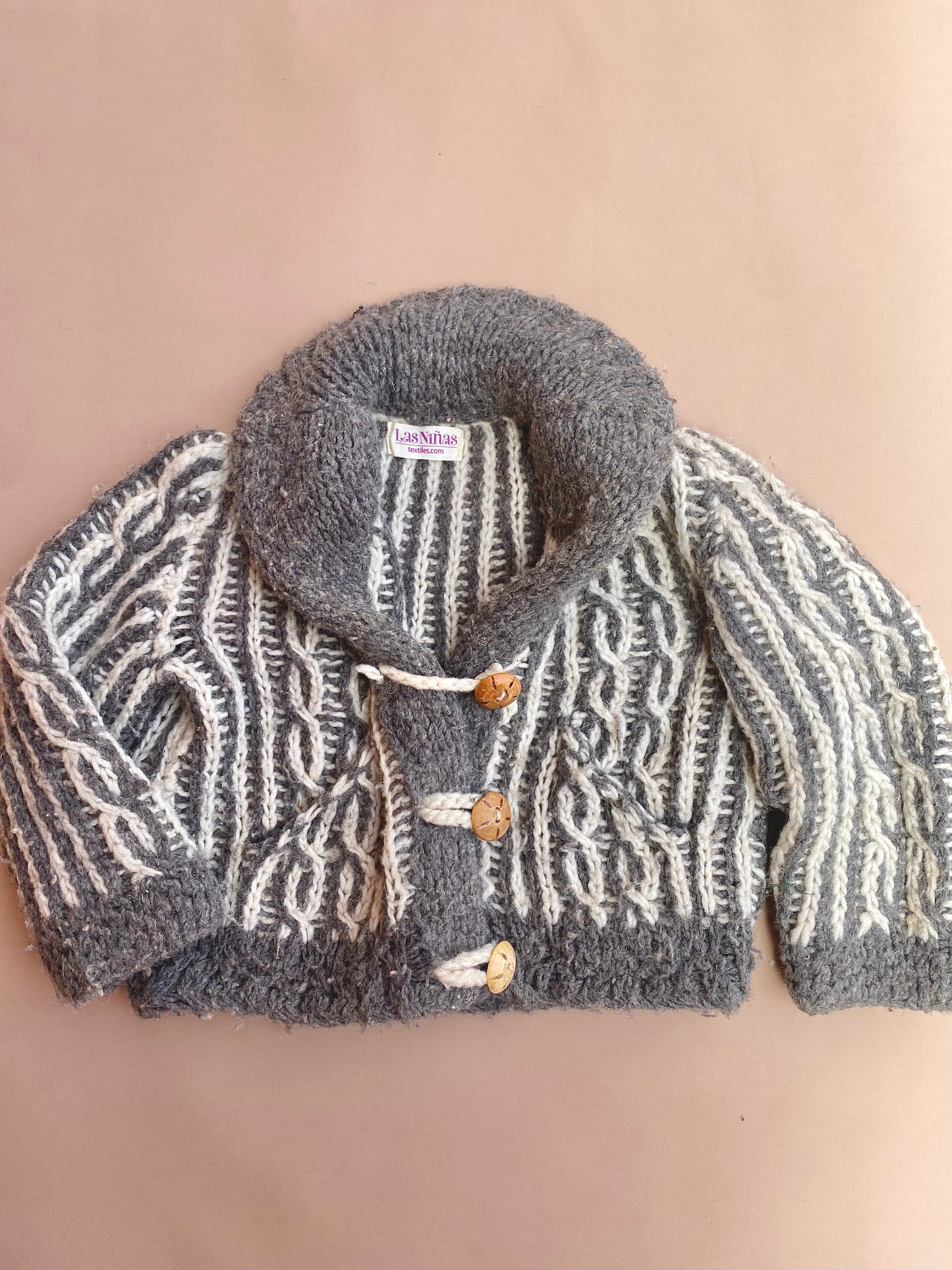 VINTAGE Kids Grey Wool Cardigan 3/4