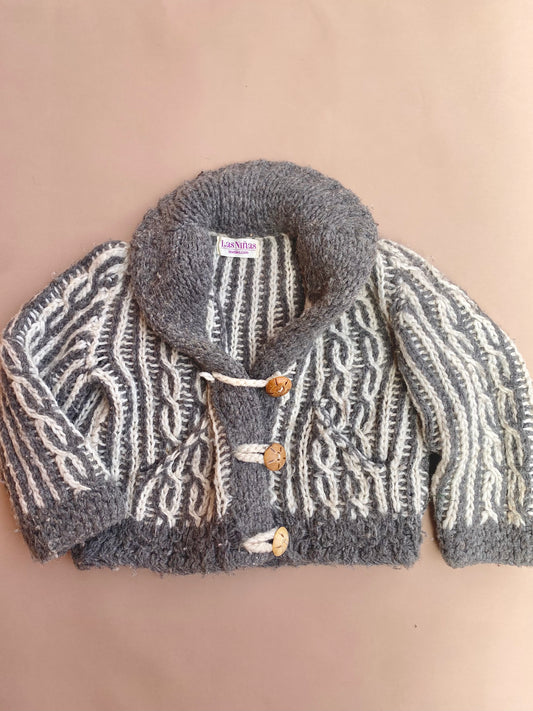 VINTAGE Kids Grey Wool Cardigan 3/4