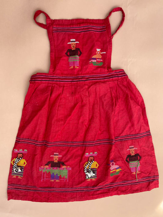 VINTAGE Kids Red Embroidered Guatamalan Apron 6 +