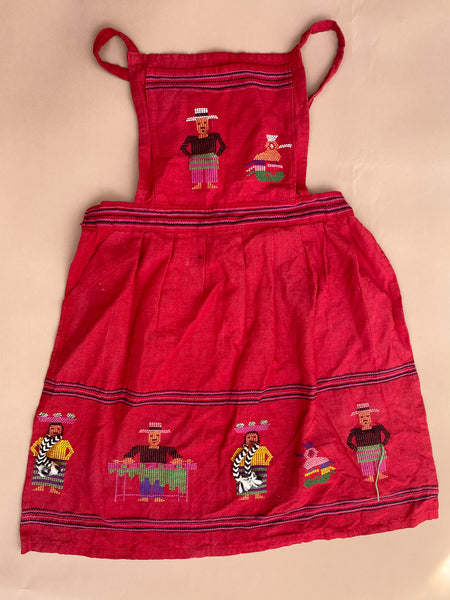 VINTAGE Kids Red Embroidered Guatamalan Apron 6 +
