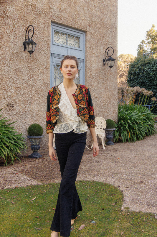 VINTAGE Cotton Embroidered Kuchi Jacket With Coin Embellishments S/M